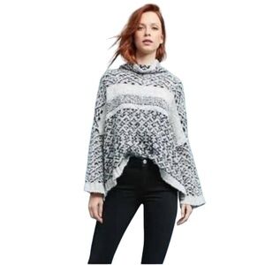♠️💜 Anthropologie Moth Solita Oversized Turtleneck Sweater XS Black White EUC